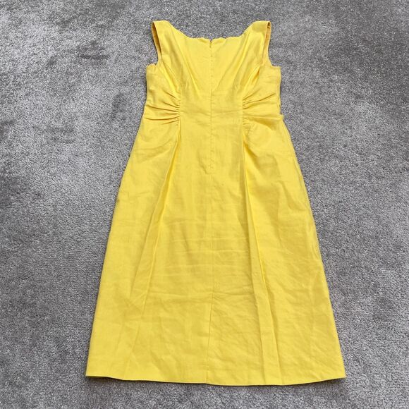 Adrianna Papell Linen Blend Ruched Sheath Midi Dress Womens Petite 2 Yellow Work - Picture 2 of 16